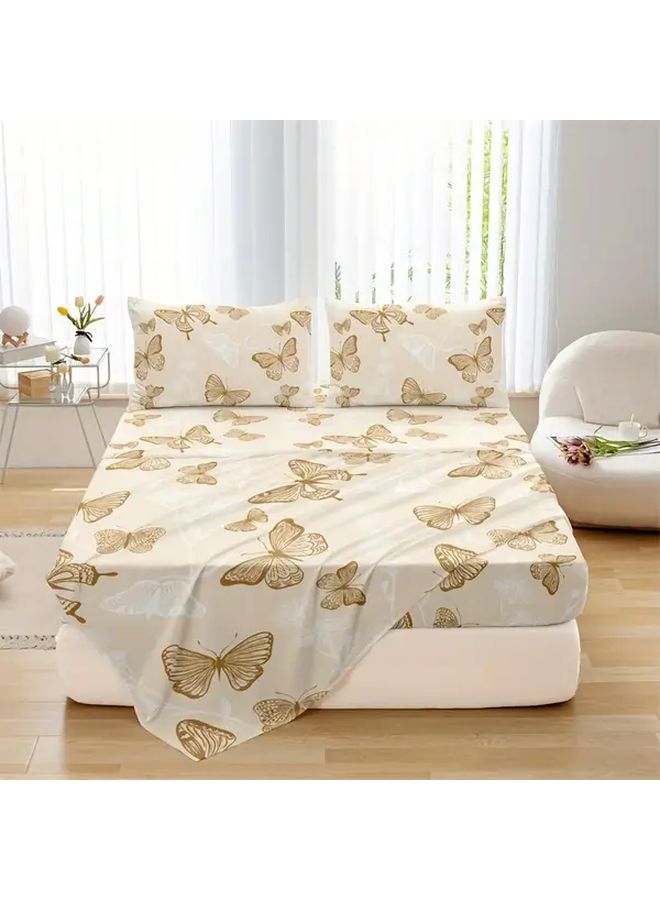 Green Butterfly Pattern Bedding Set 4 Piece 100 Polyester Sanded Sheets Machine Washable - Image 3